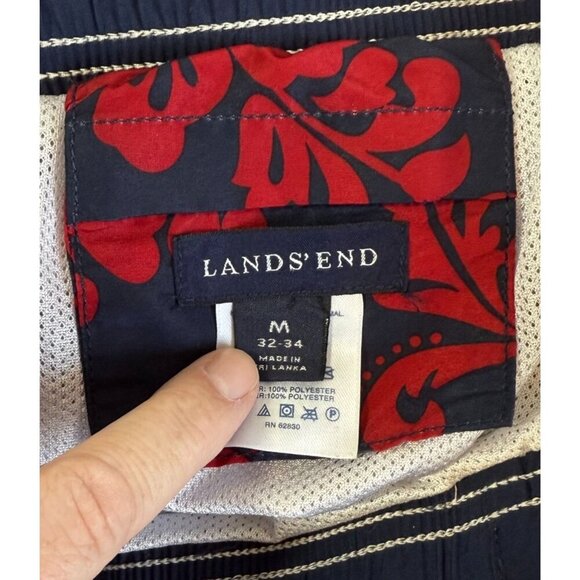 Lands' End Mens Swim Trunks Blue/Red Hawaiian Print Medium Drawstring/Elastic - Picture 10 of 12